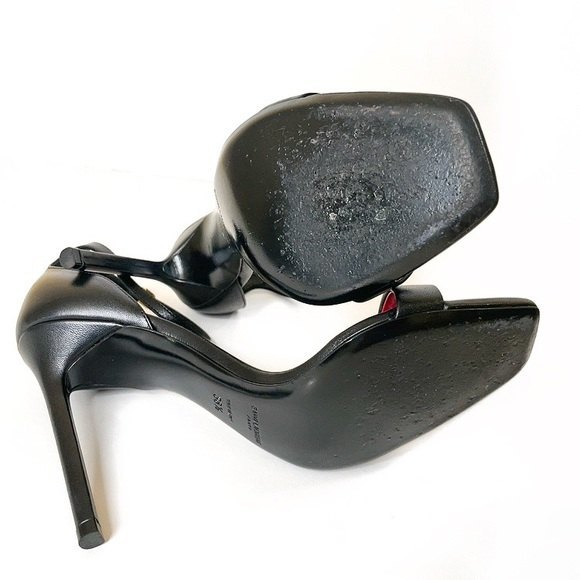 SAINT LAURENT PARIS Amber Leather Strap Heels in Nero Black - Picture 8 of 15